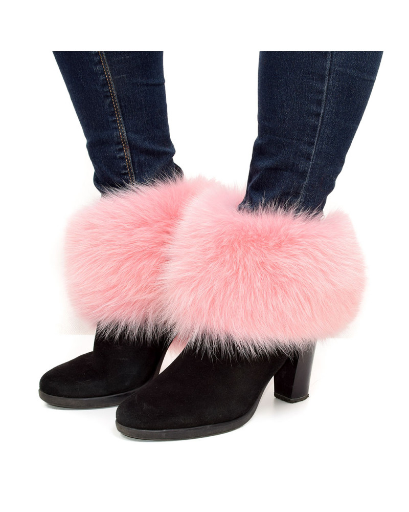Pelz Beinwärmer Manschetten für Schuhe aus rosa Fuchs