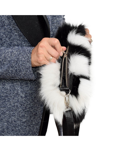 Weiß-schwarz Tasche mit Reißverschluss aus Fuchs Fell