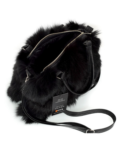 Damen Handtasche aus echtem schwarz Fuchs
