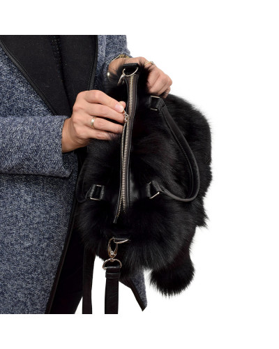 Damen Handtasche aus echtem schwarz Fuchs