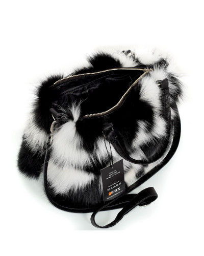 Schwarz-weiß Damen Handtasche aus Fuchs
