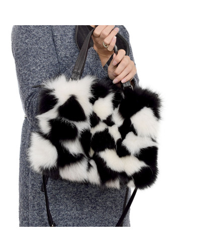 Schwarz-weiß Damen Handtasche aus Fuchs