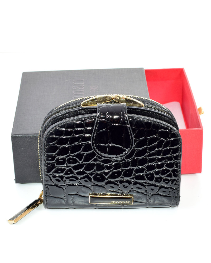 Damengeldbörse aus schwarz lackiertem Leder