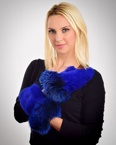 Damen Pelz-Handschuhe aus Nerzfell, Blau