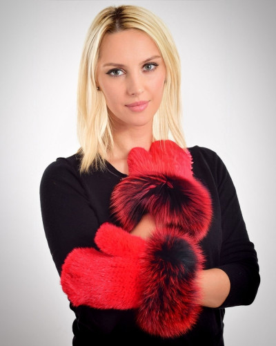 Damen Pelz-Handschuhe aus Nerzfell, Rot