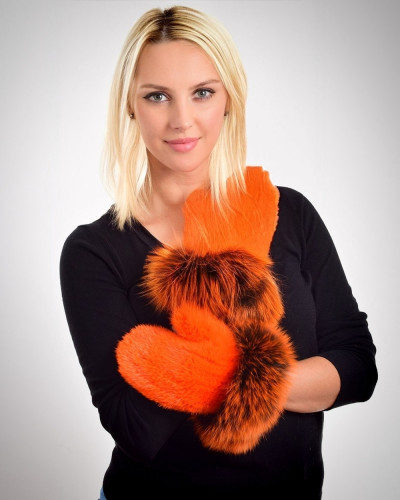 Damen Pelz-Handschuhe aus Nerzfell, Orange