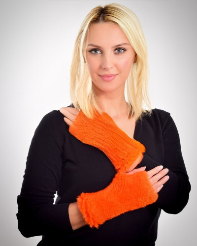 Damen fingerlose Pelz-Handschuhe aus Nerzfell, Orange