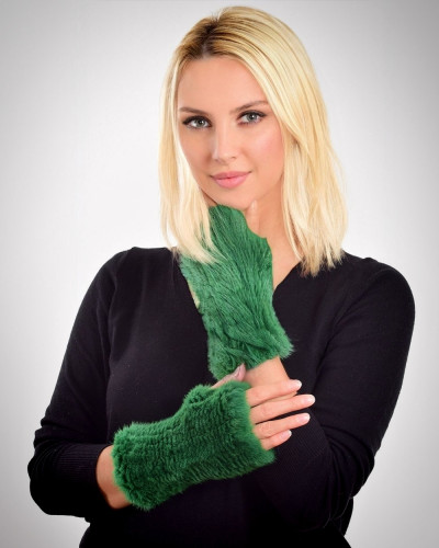 Damen fingerlose Pelz-Handschuhe aus Nerzfell, Grün