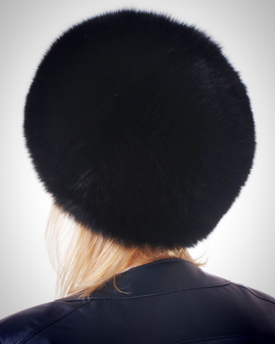 Damen runde Wintermütze aus schwarz Fuchsfell