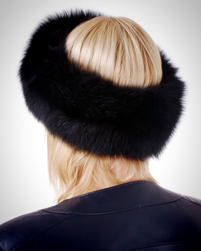 Damen Stirnband aus echtem schwarz Fuchsfell