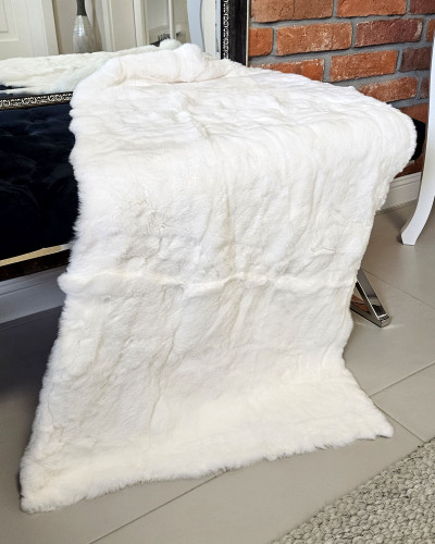 Felldecke Fellteppich aus Rex-Chinchilla Kaninchenfell 120x60cm, weiß