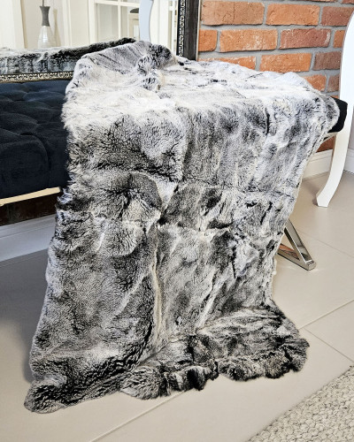 Felldecke Fellteppich aus Rex-Chinchilla Kaninchenfell 120x60cm, Grau