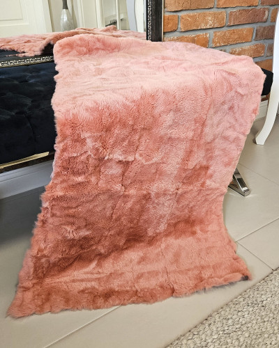 Felldecke Fellteppich aus Rex-Chinchilla Kaninchenfell 120x60cm, Rosa