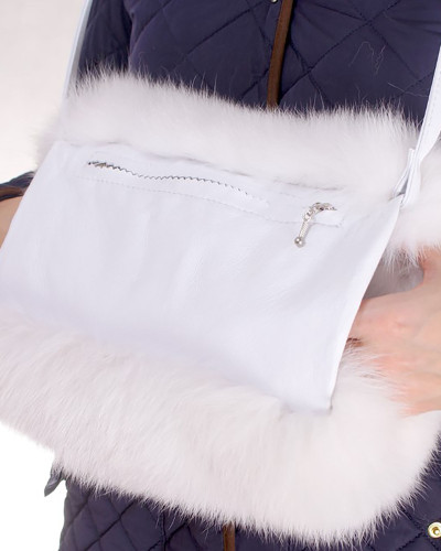 Luxus Muff mit Tasche aus echtem Weiß Fuchsfell