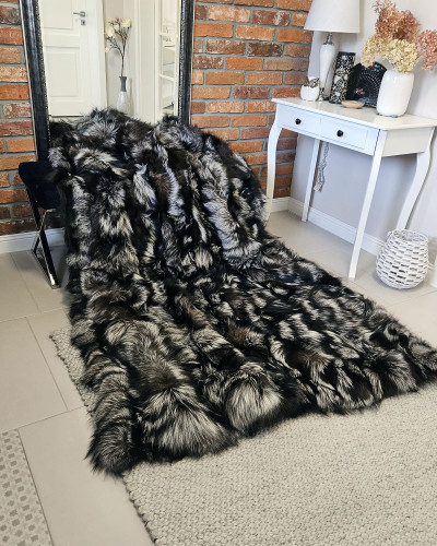 Pelz Decke Teppich aus Silberfuchsfell 170x210