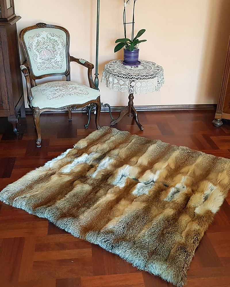 Pelz Decke Teppich aus echtem Rotfuchsfell 130x130