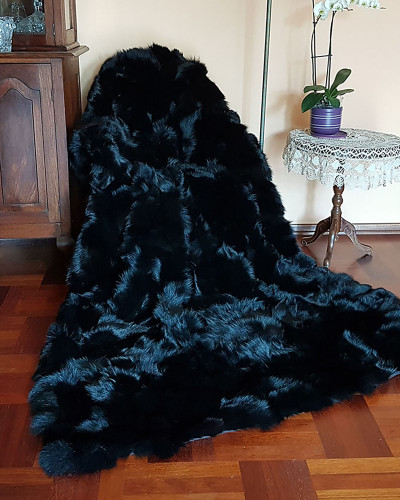 Pelz Decke Teppich aus schwarz Fuchsfell 160x210