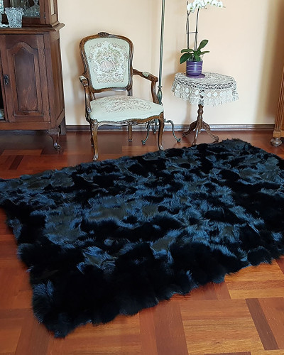 Pelz Decke Teppich aus schwarz Fuchsfell 160x210