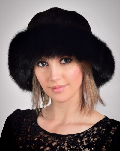 Damen-Hut aus hochwertigem Fuchsfell und Lammleder
