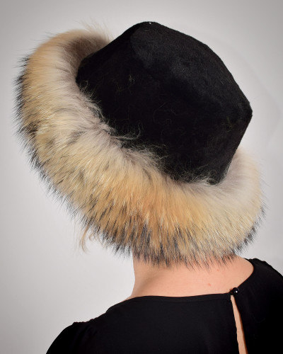Damen-Hut aus hochwertigem Finnraccoon und Lammleder