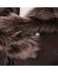 Grau Wollmütze mit Fellbommel aus weiß Fuchs