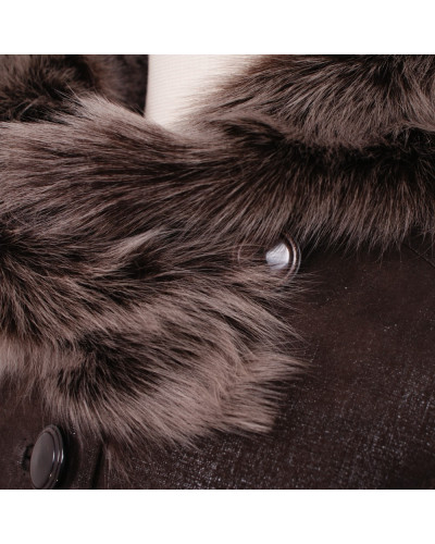 Grau Wollmütze mit Fellbommel aus weiß Fuchs